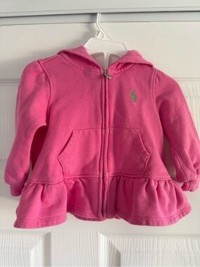 Ralph Lauren Hot Pink Hooded Zip Peplum Sweatshirt